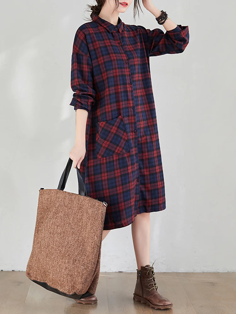 Plaid Loose Cotton Dress-Shirt