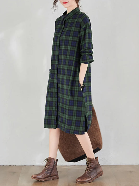 Plaid Loose Cotton Dress-Shirt