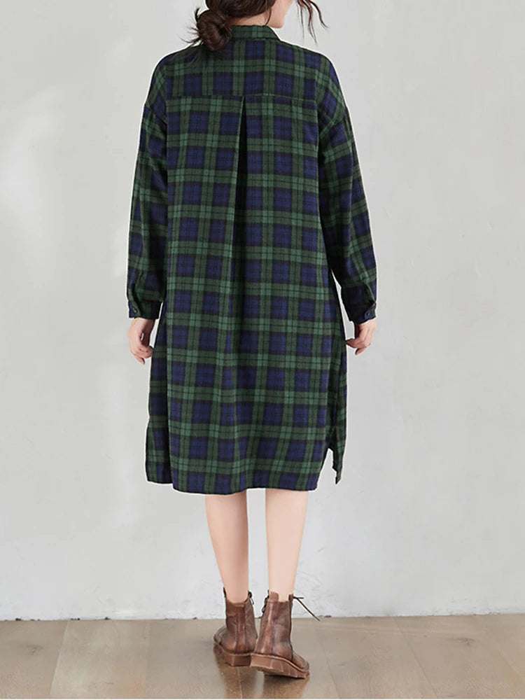 Plaid Loose Cotton Dress-Shirt