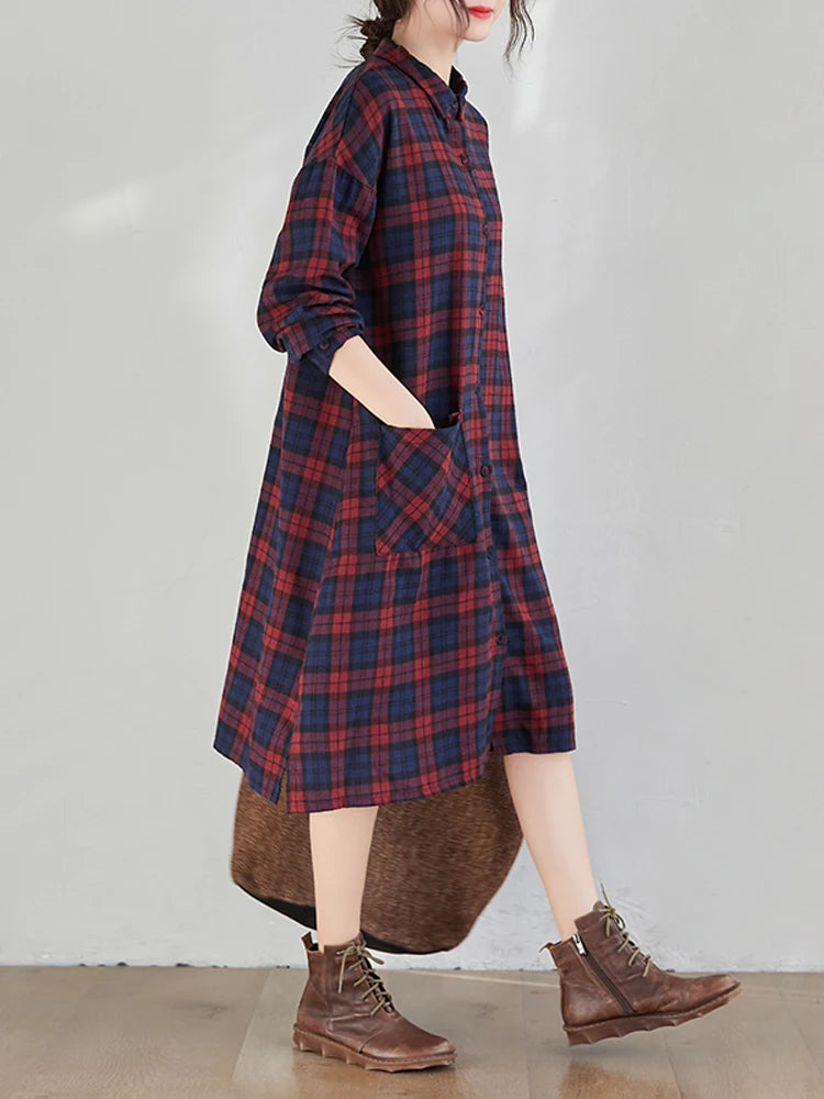 Plaid Loose Cotton Dress-Shirt