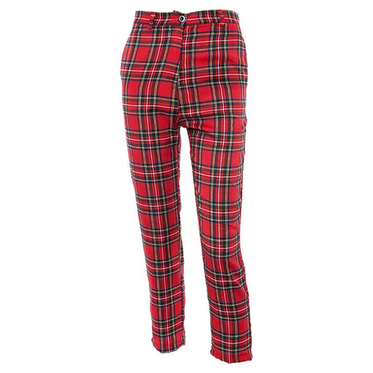 Red Cropped Plaid Pants