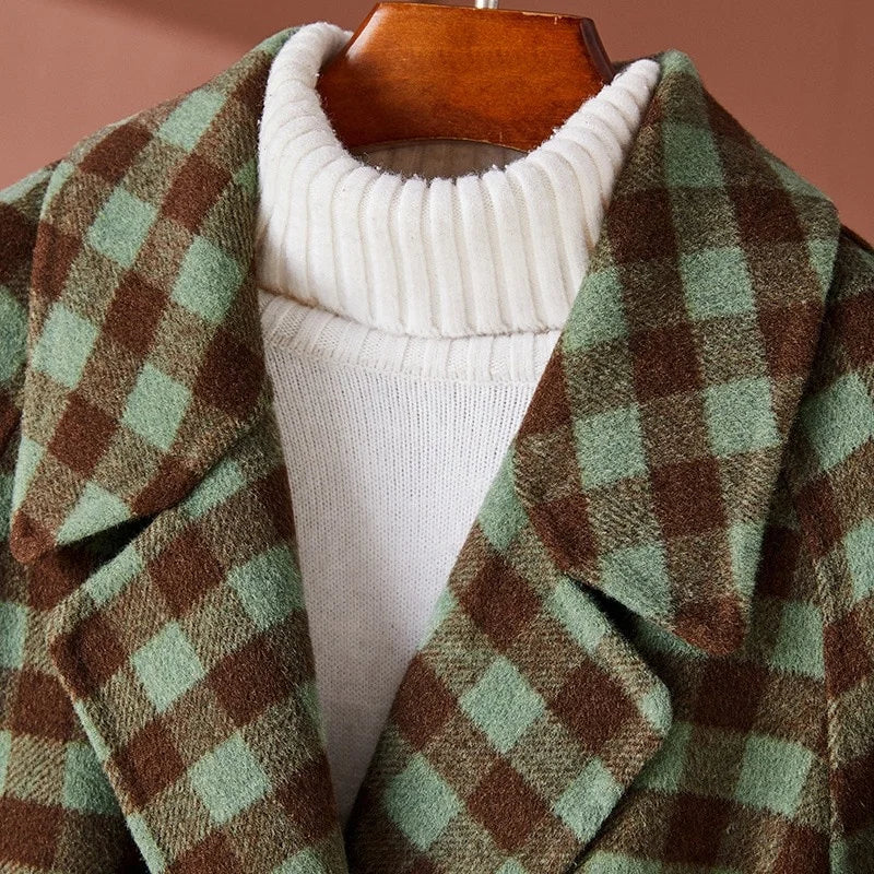 Retro Cosy Cashmere Plaid Coat