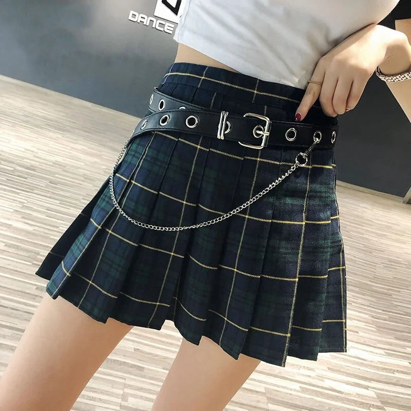 School-Style Plaid Mini Skirt