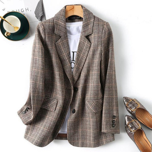 Single Breast Office Plaid Blazer