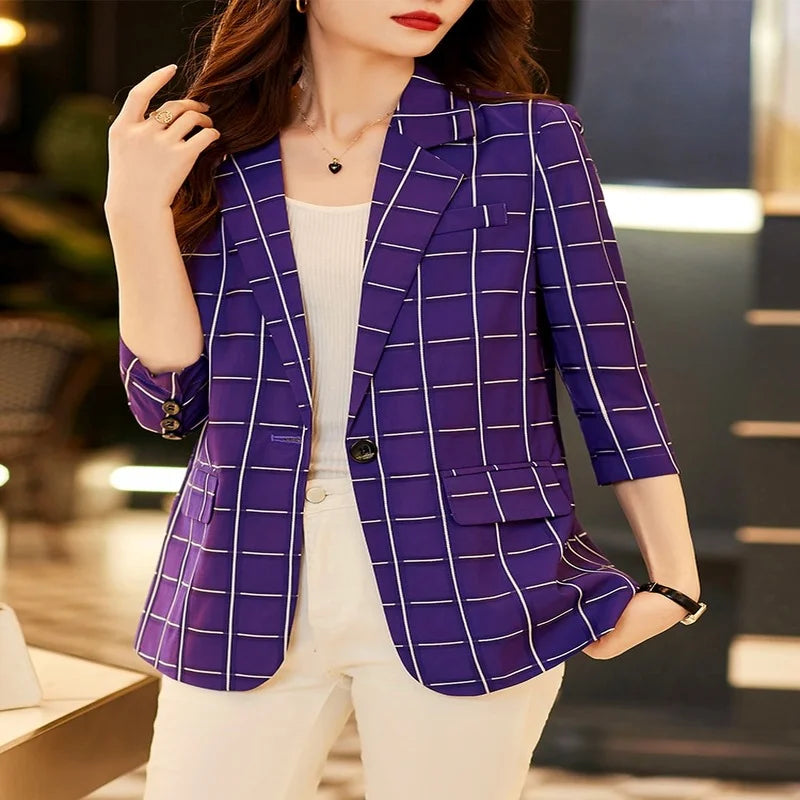 Single Button Plaid Blazer