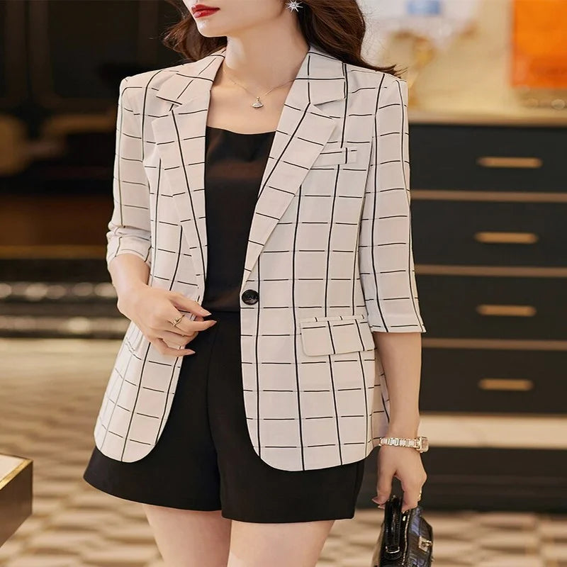 Single Button Plaid Blazer