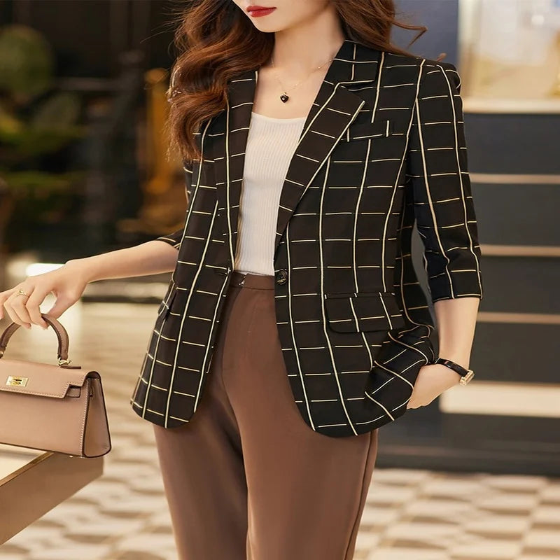 Single Button Plaid Blazer