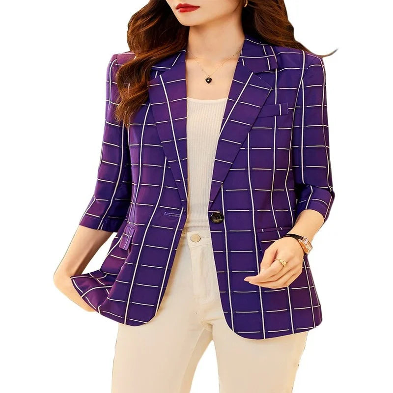 Single Button Plaid Blazer