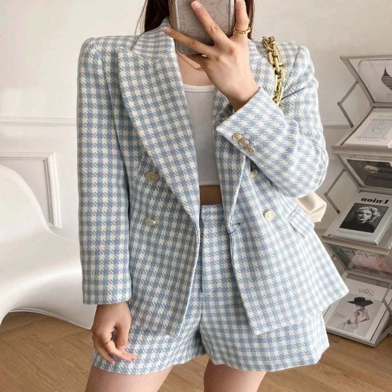 Sky Blue Houndstooth Plaid Suit