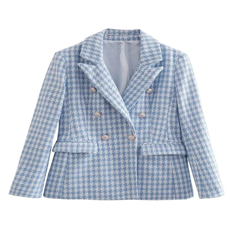 Sky Blue Houndstooth Plaid Suit