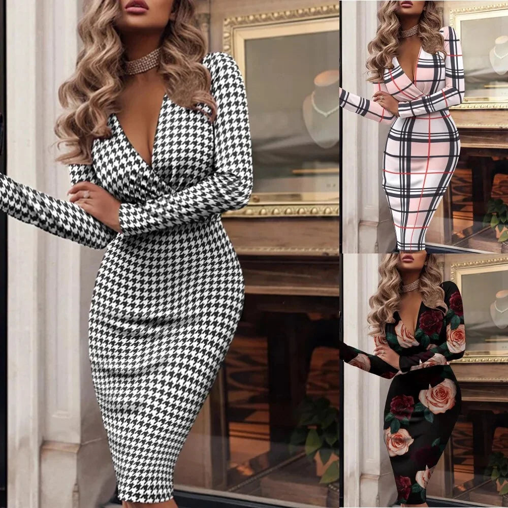 Slim Bodycon Casual Plaid Dress