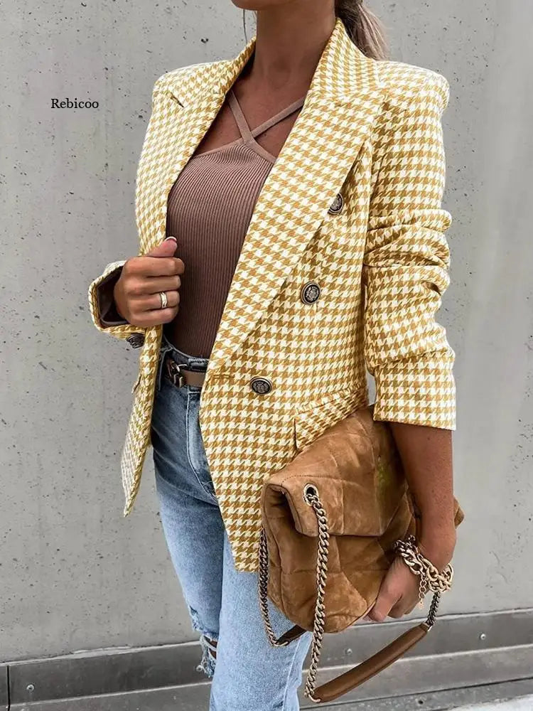 Slim Casual Houndstooth Plaid Blazer