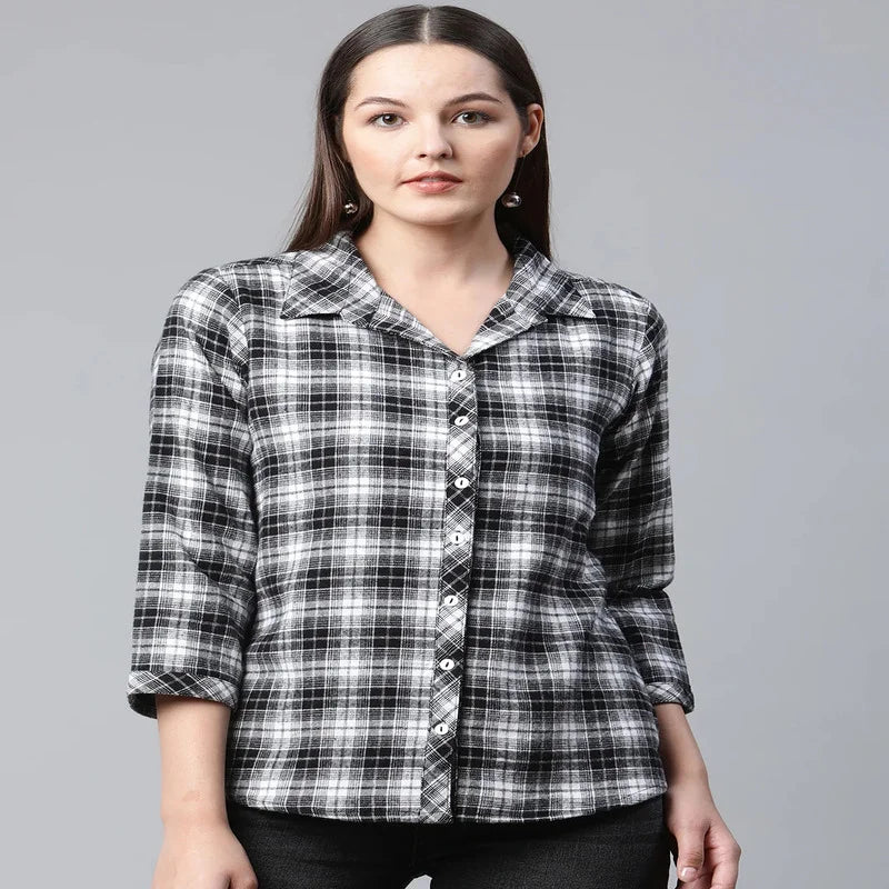 Slim Long Blouse Plaid Tunic