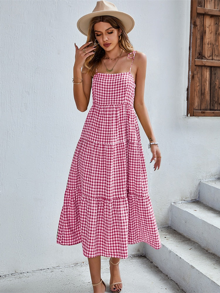 Spaghetti Strap Summer Plaid Dress