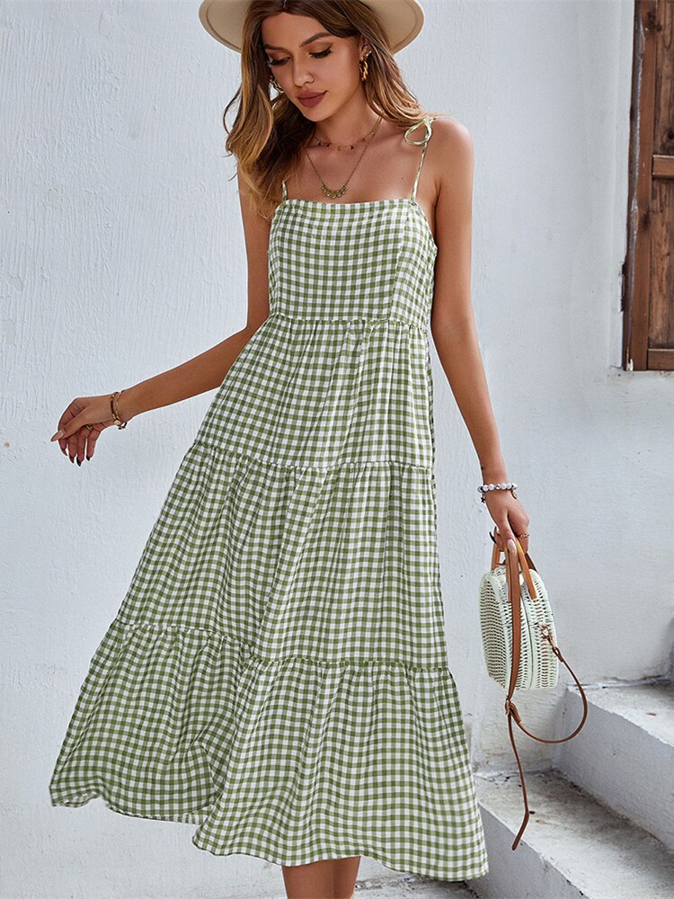 Spaghetti Strap Summer Plaid Dress