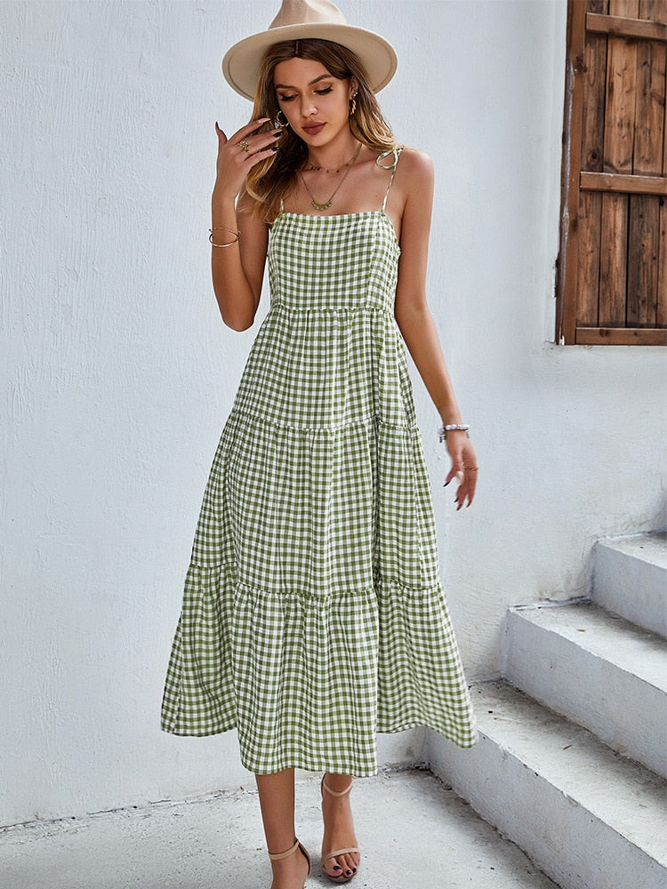 Spaghetti Strap Summer Plaid Dress