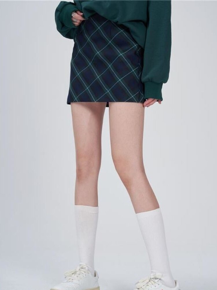 Straight Plaid Mini Skirt