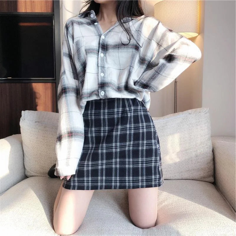 Straight-Style Plaid Mini Skirt