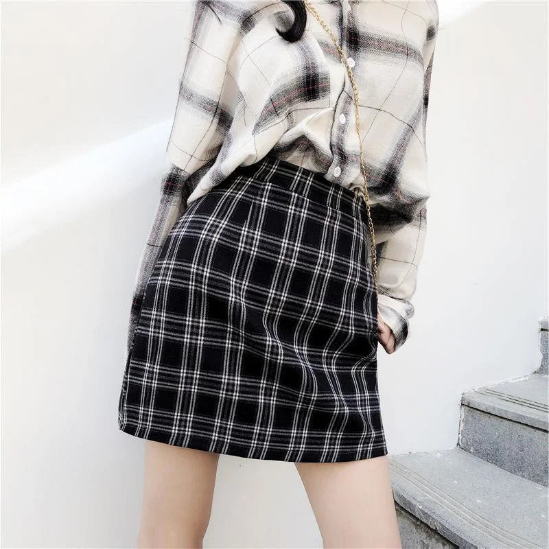 Straight-Style Plaid Mini Skirt