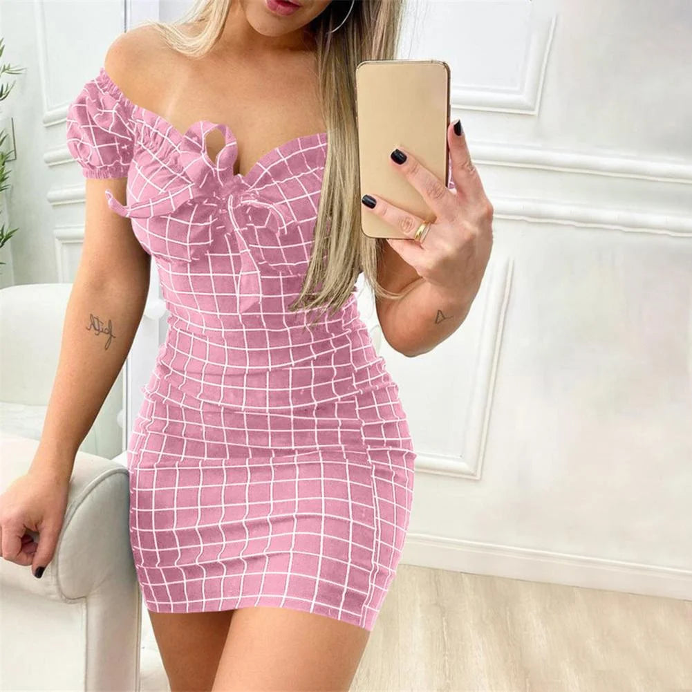 Elegant Bodycon Plaid Party Dress