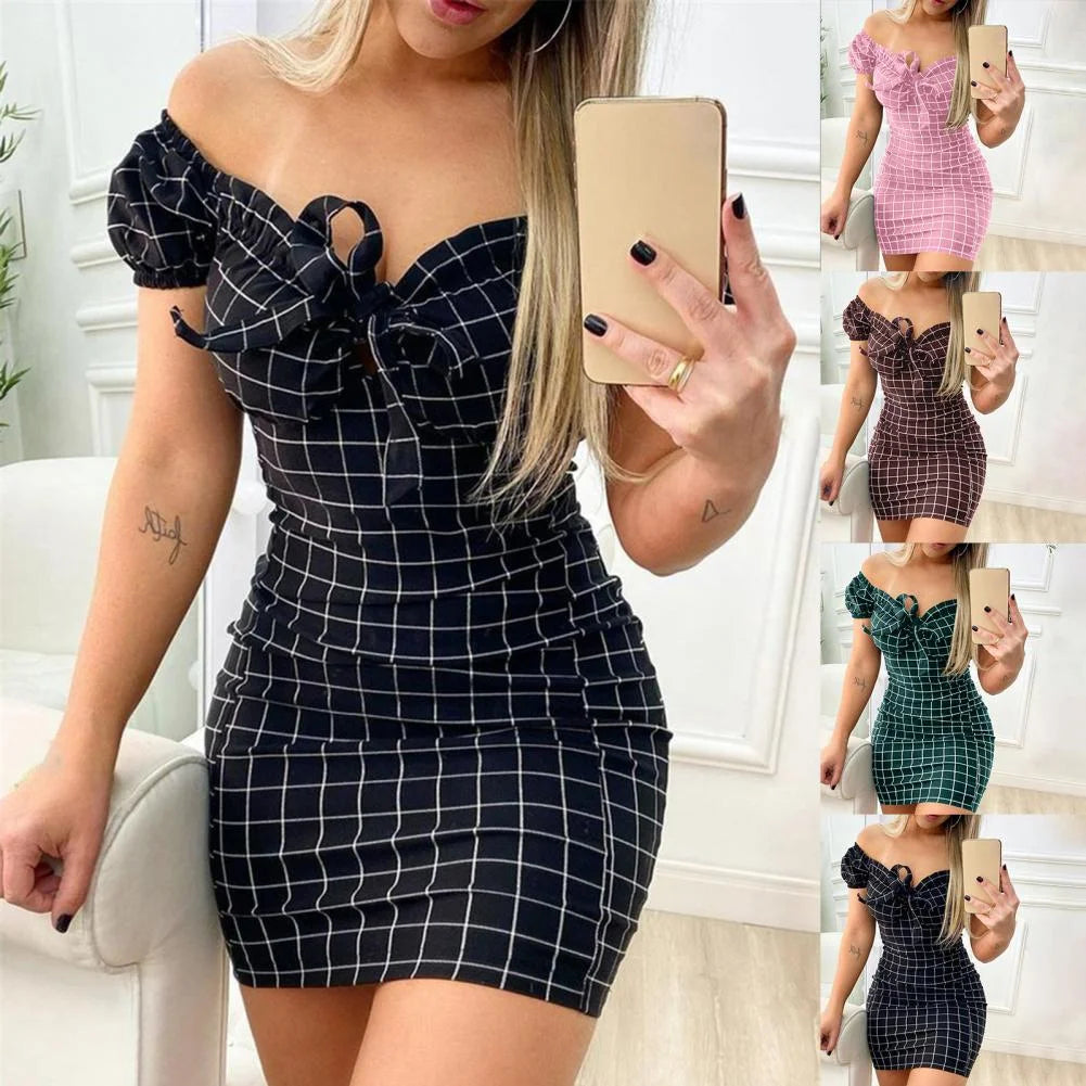 Elegant Bodycon Plaid Party Dress