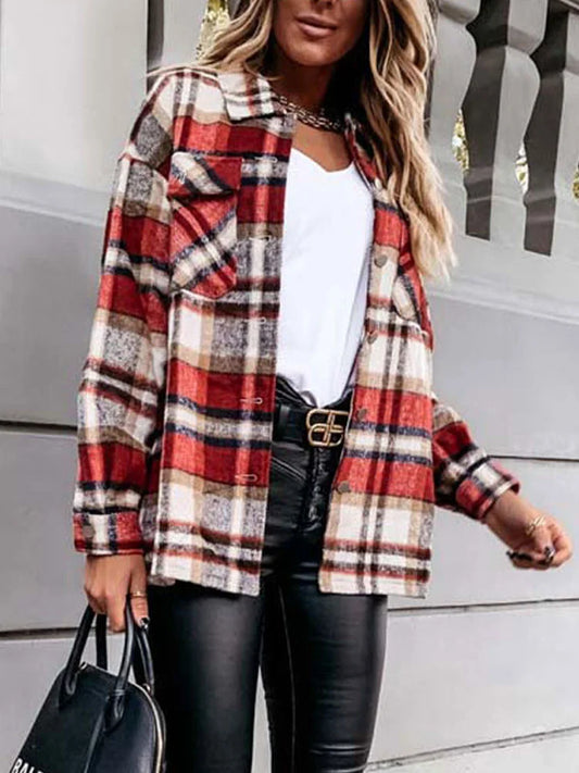 Stylish Plaid Checkered Longline Shirt For Women