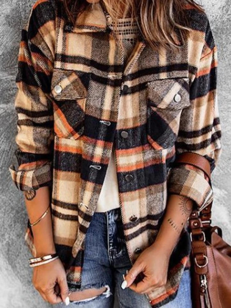 Stylish Plaid Checkered Longline Shirt For Women