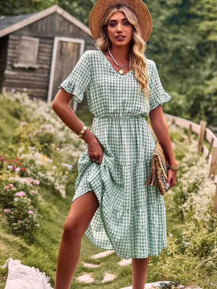 Summer Butterfly Plaid Long Dress