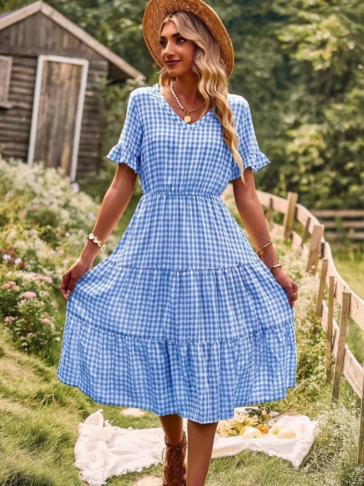 Summer Butterfly Plaid Long Dress