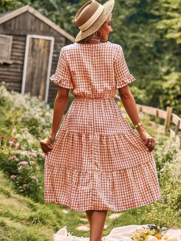 Summer Butterfly Plaid Long Dress