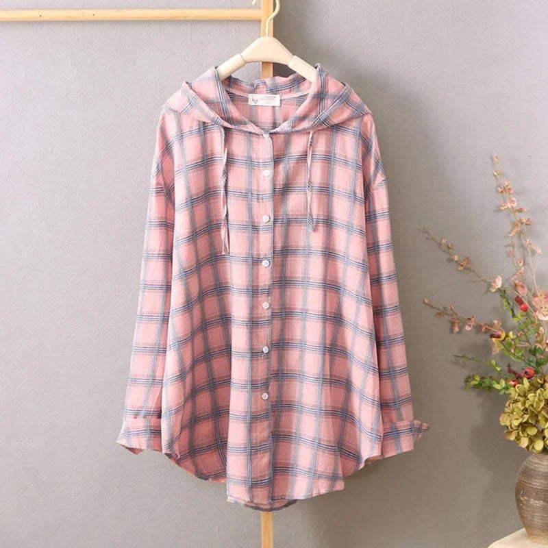 Summer Casual Plaid Hooded Shirts Jacket