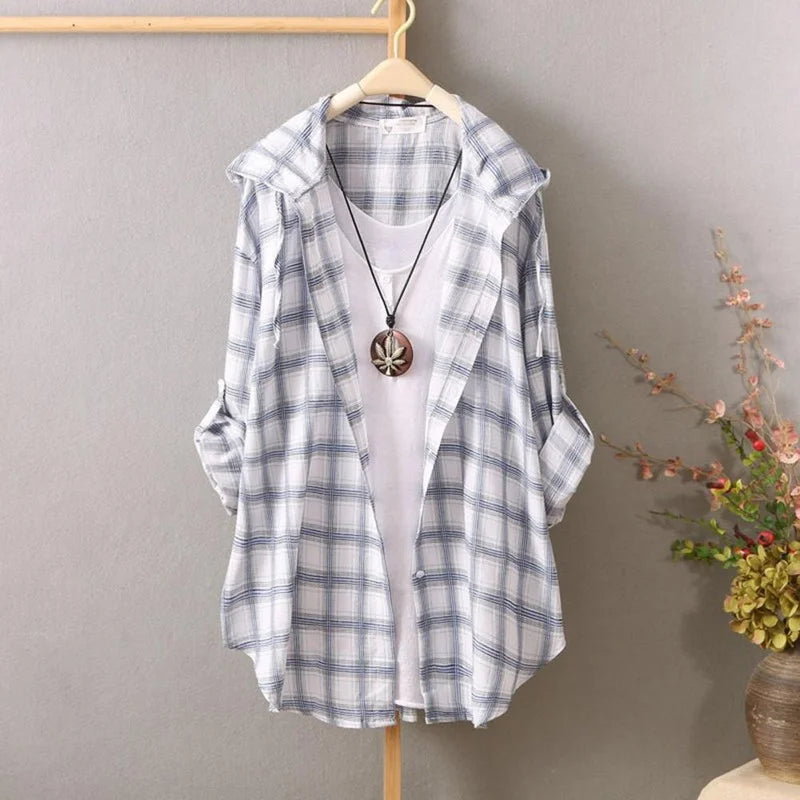 Summer Casual Plaid Hooded Shirts Jacket