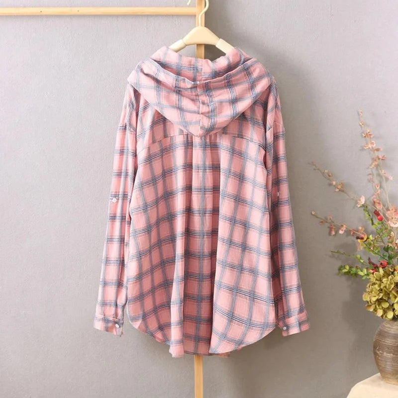 Summer Casual Plaid Hooded Shirts Jacket