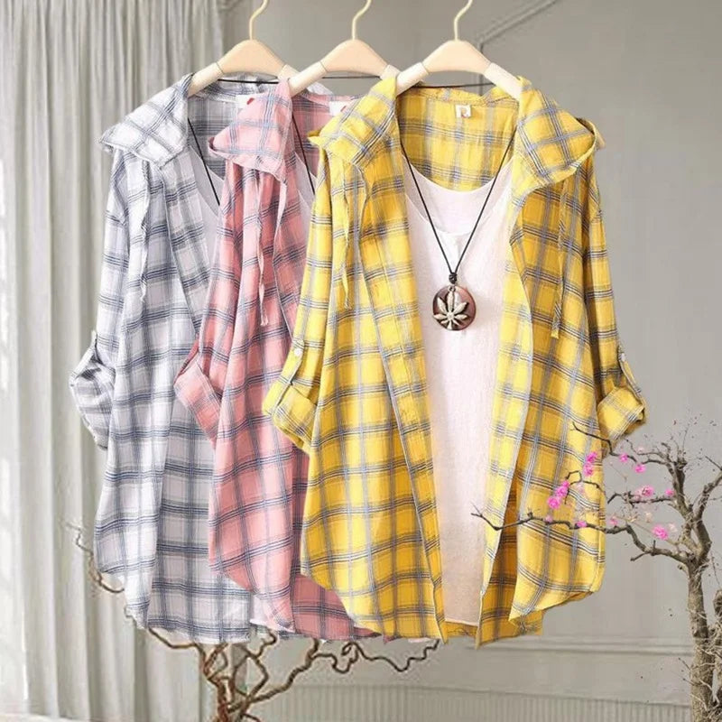 Summer Casual Plaid Hooded Shirts Jacket