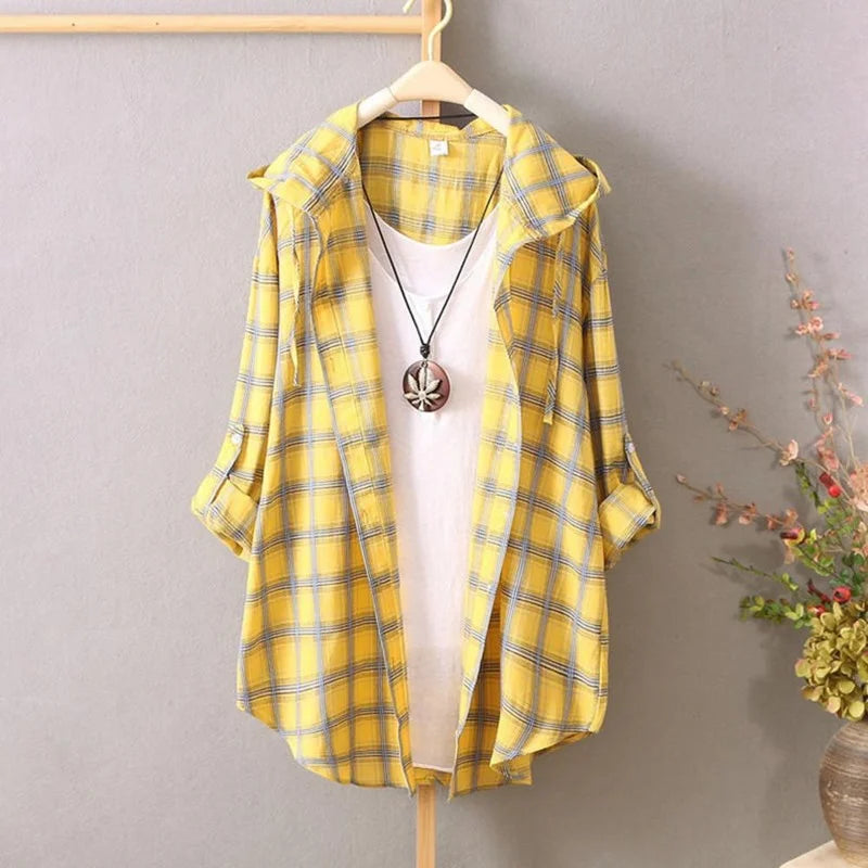 Summer Casual Plaid Hooded Shirts Jacket