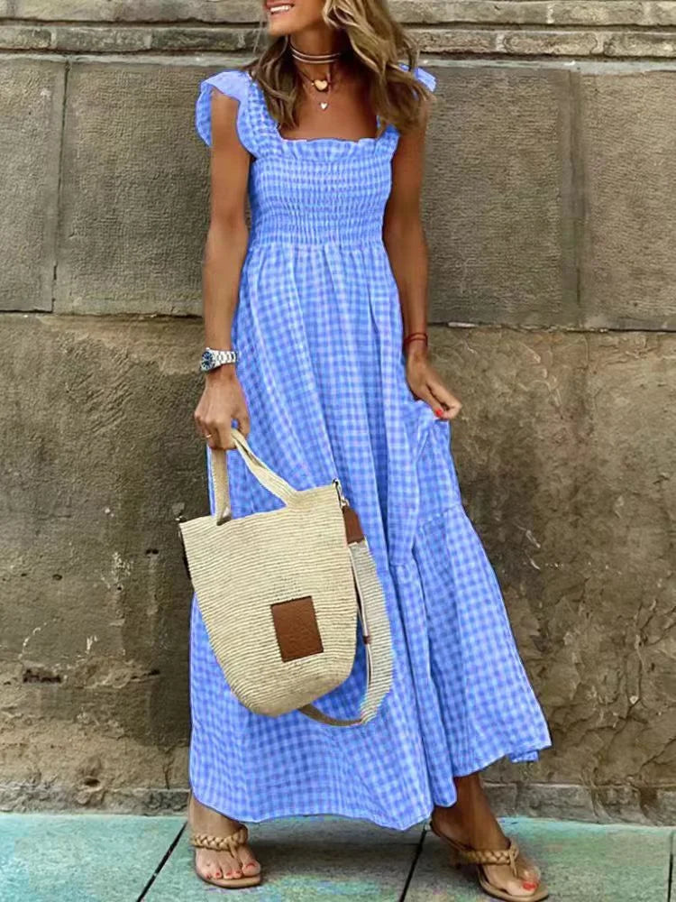 Summer Goddess Plaid Long Dress