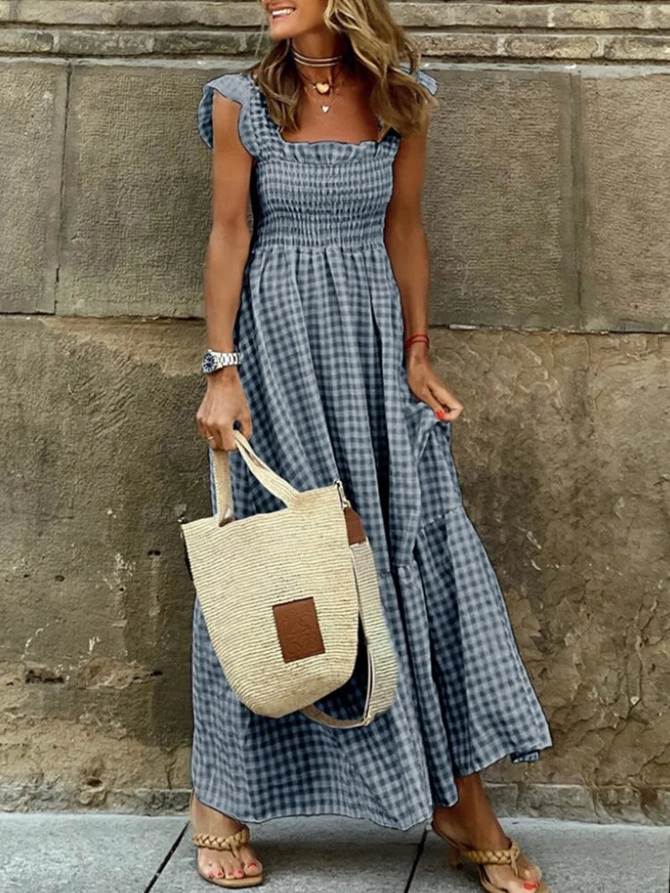 Summer Goddess Plaid Long Dress