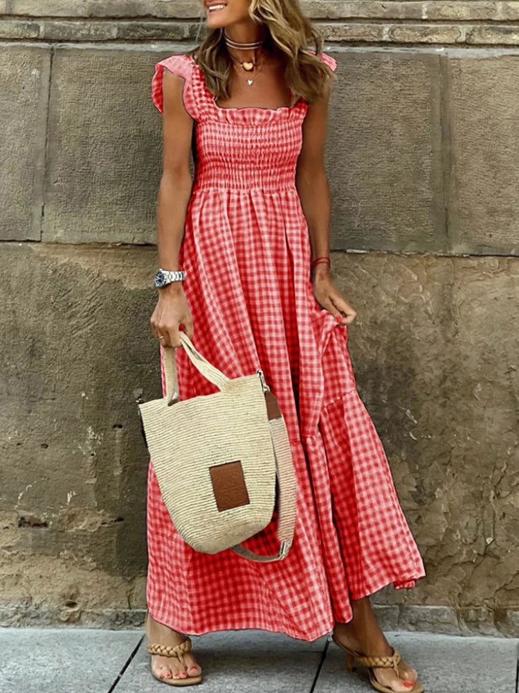 Summer Goddess Plaid Long Dress