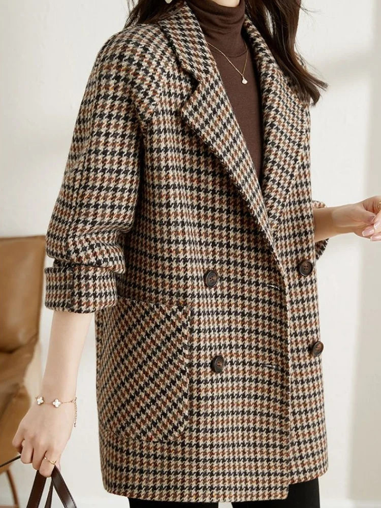 Vintage Houndstooth Woolen Plaid Blazer