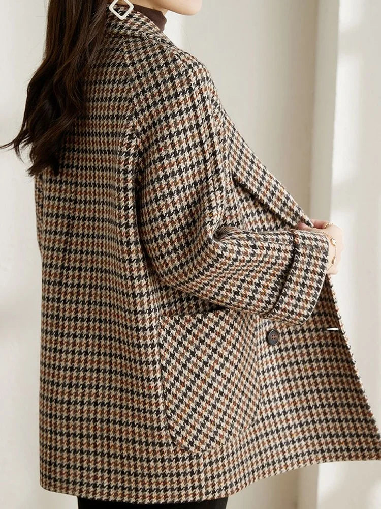 Vintage Houndstooth Woolen Plaid Blazer