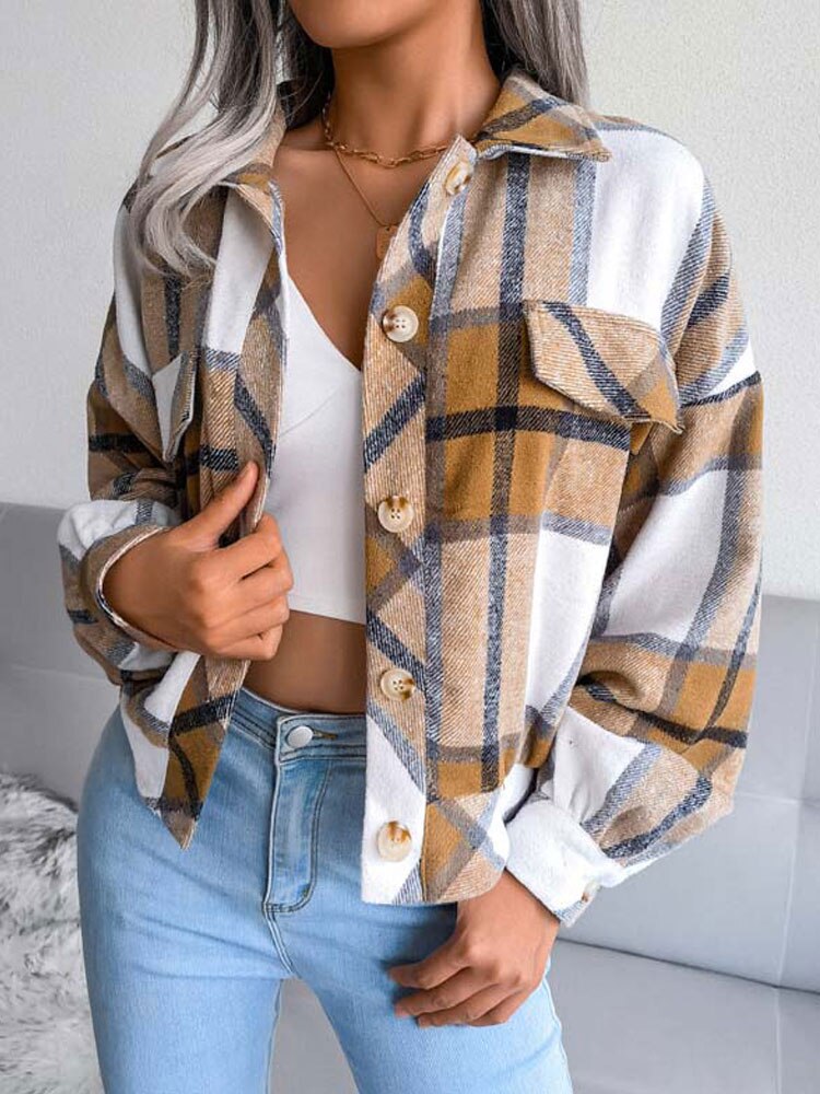 Women Oversize Checkered Jacket Plaid Shirt