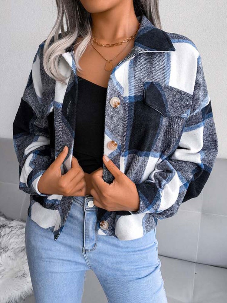 Women Oversize Checkered Jacket Plaid Shirt