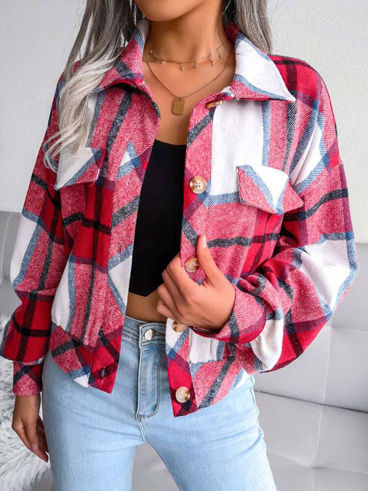 Women Oversize Checkered Jacket Plaid Shirt