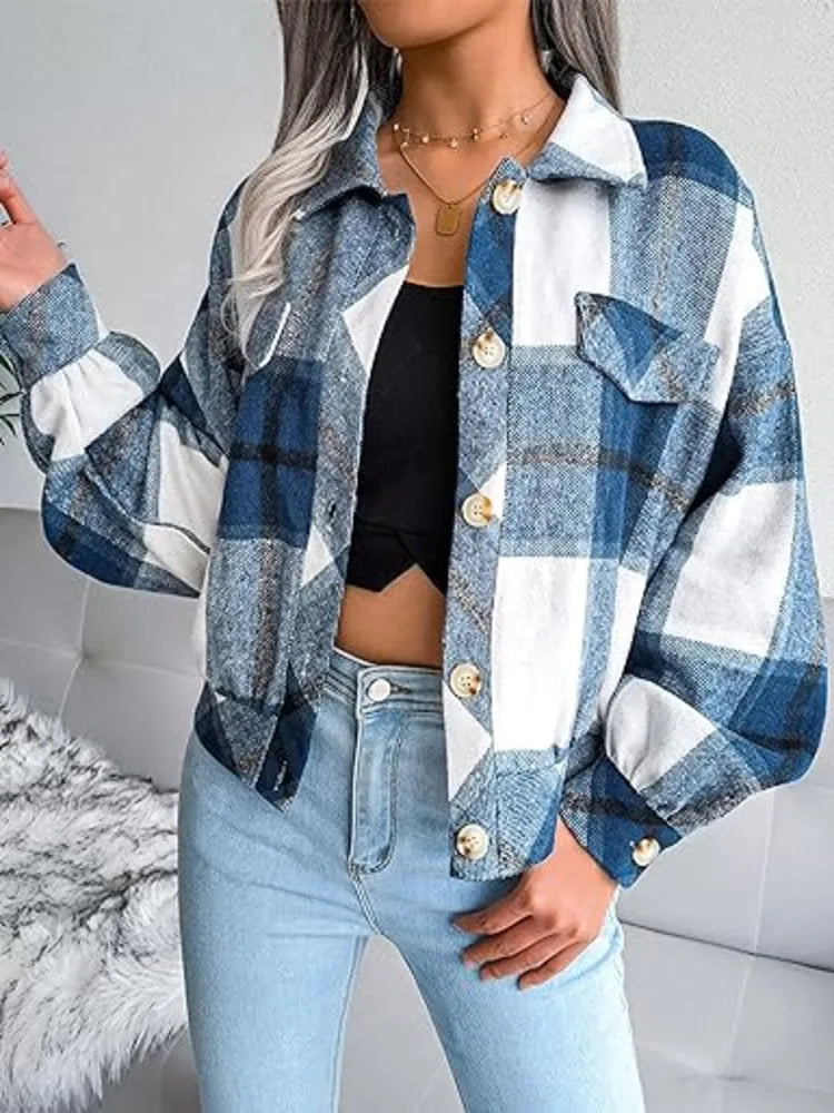 Women Oversize Checkered Jacket Plaid Shirt