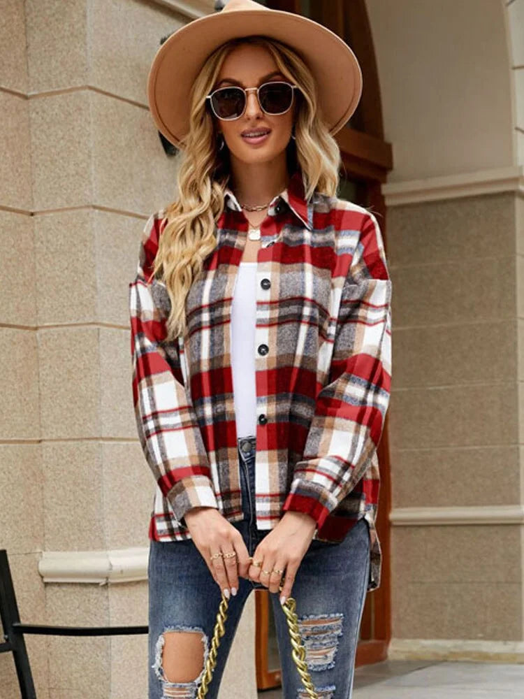 Women's Checked Jacket Boho Style Plaid