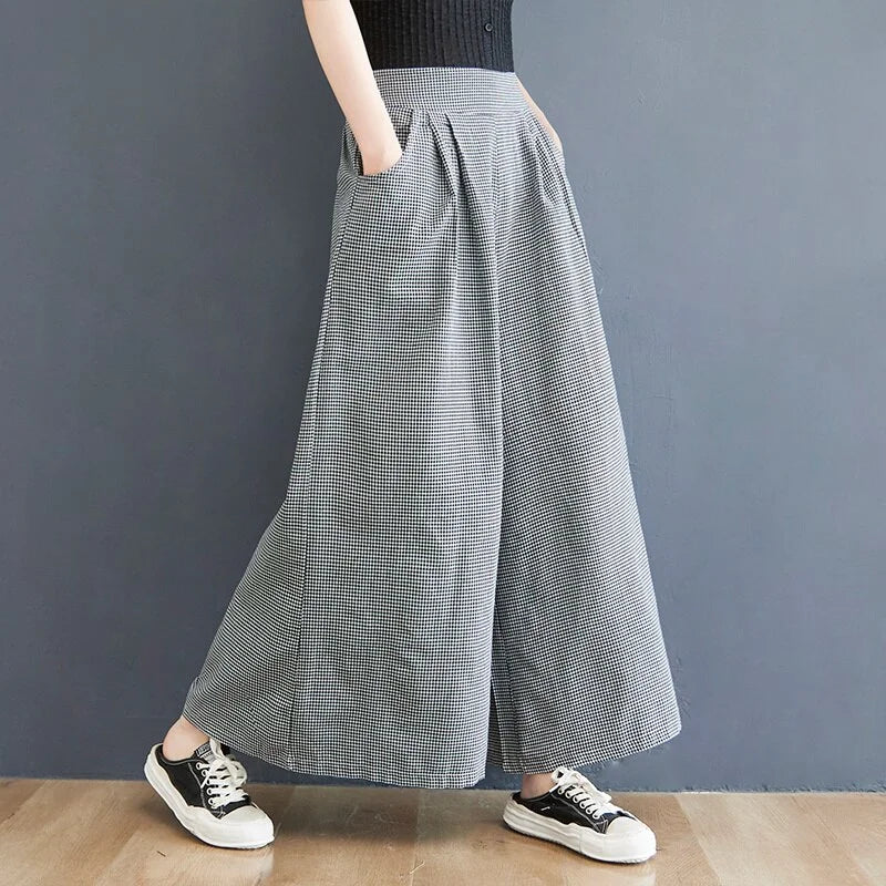 Women's Grey Plaid Palazzo Pants