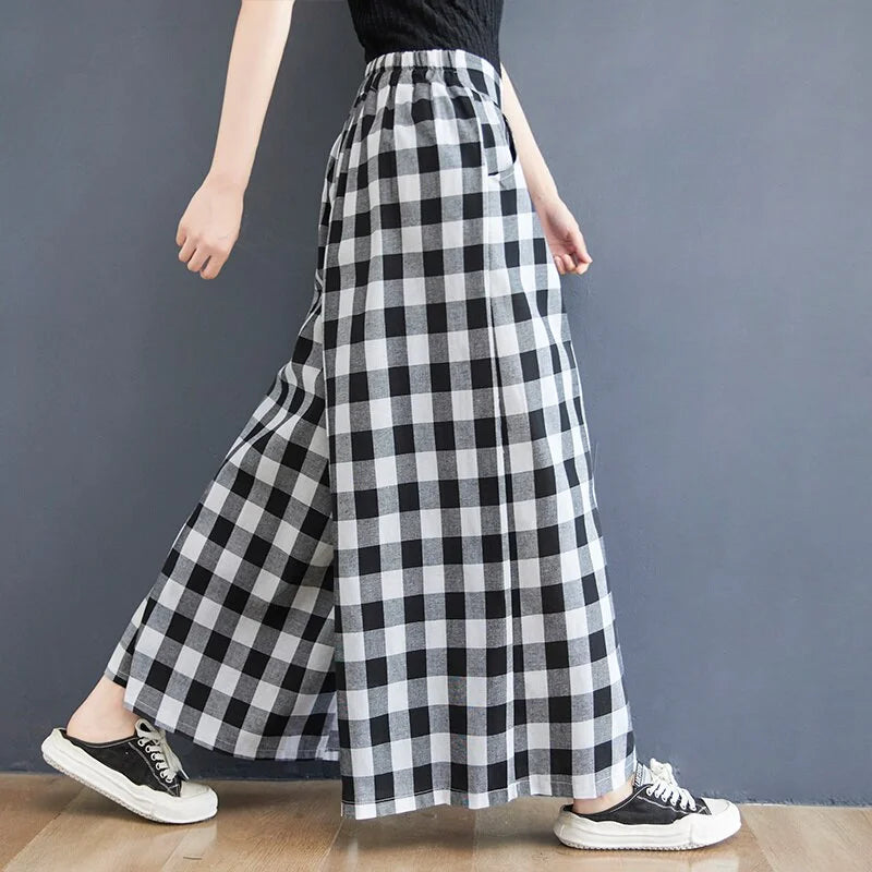 Women's Grey Plaid Palazzo Pants