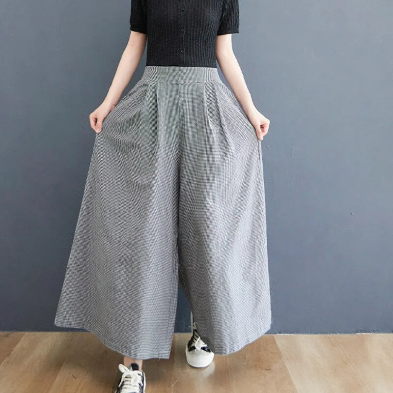 Women's Grey Plaid Palazzo Pants