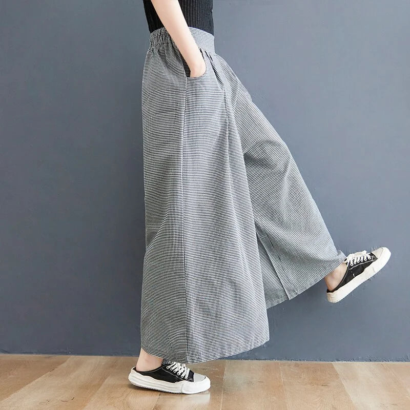 Women's Grey Plaid Palazzo Pants