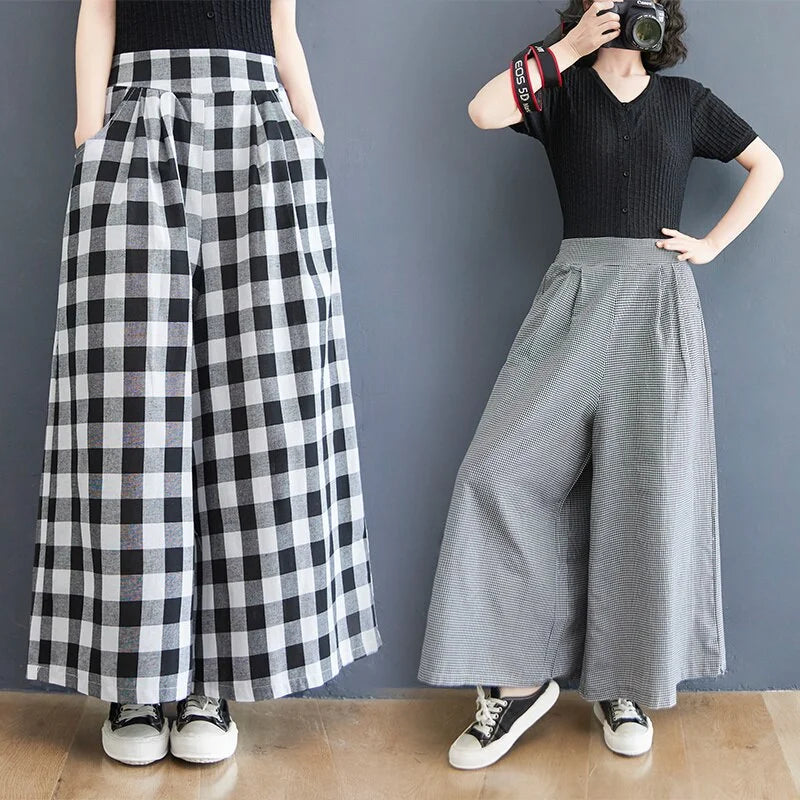 Women's Grey Plaid Palazzo Pants